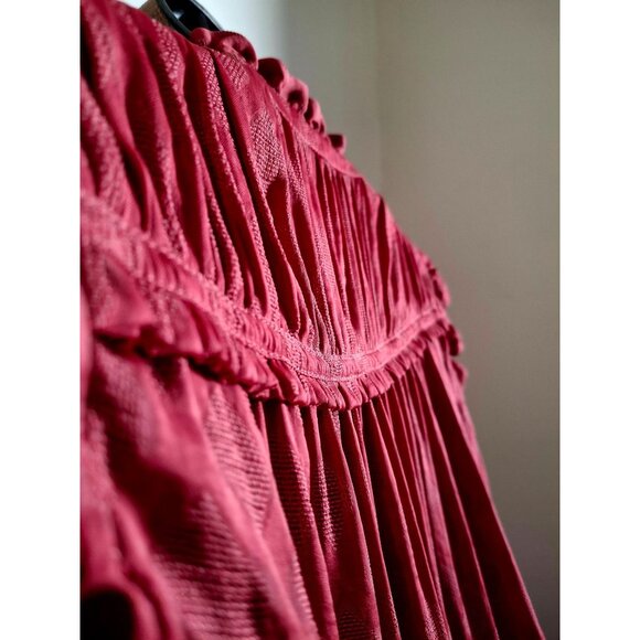 Maeve For Anthropologie Sleeveless Red Textured V-Neck Blouse With Ruffle Sleeve - Picture 6 of 9